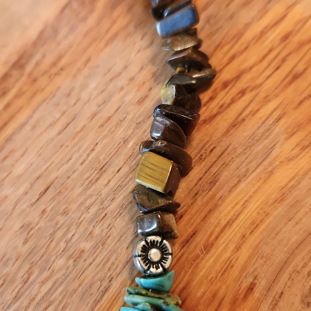 Native American Turquoise Tiger Eye Amber Necklace 17.5" - Picture 4 of 15